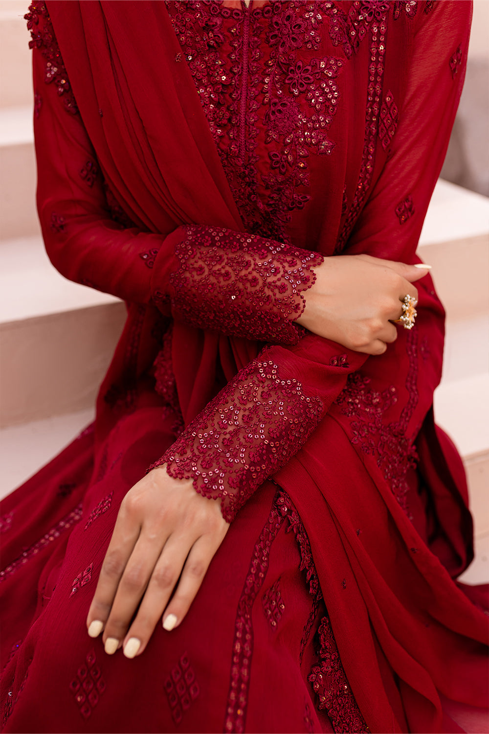 Azure Eid Ensembles’24 - Crimson Glow (3pc)