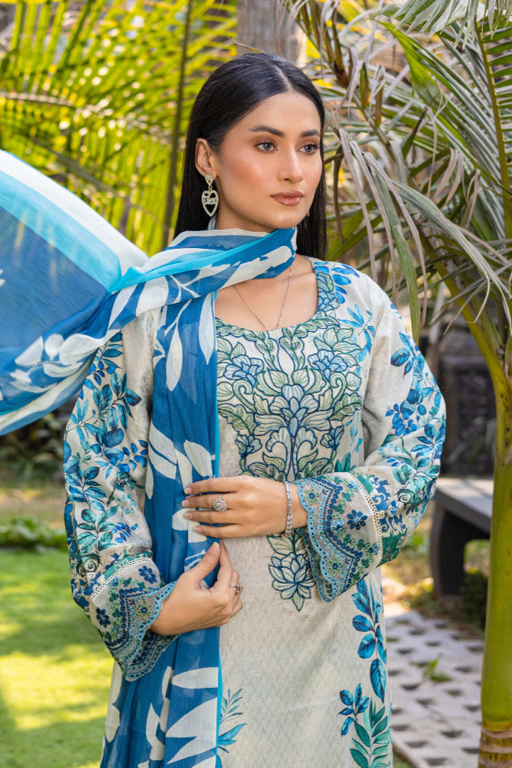 Rangz - Jacquard Embroidered Printed Suit (3pc)
