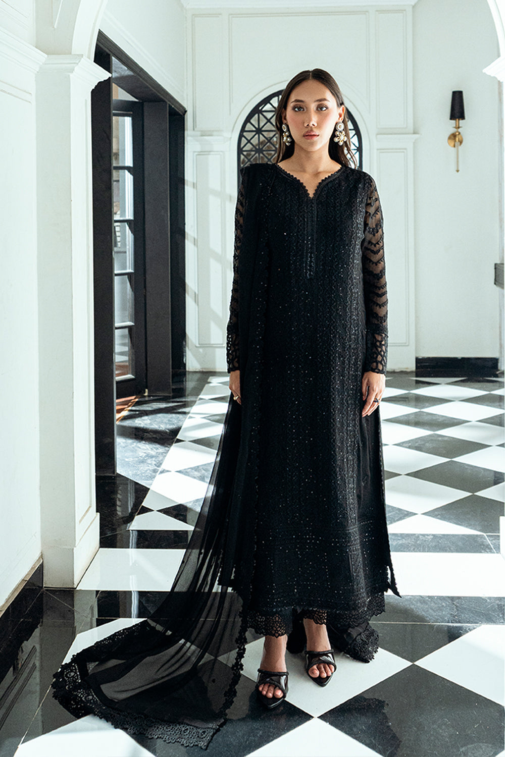 Azure Eid Ensembles’25 - Raven Drape (3pc)