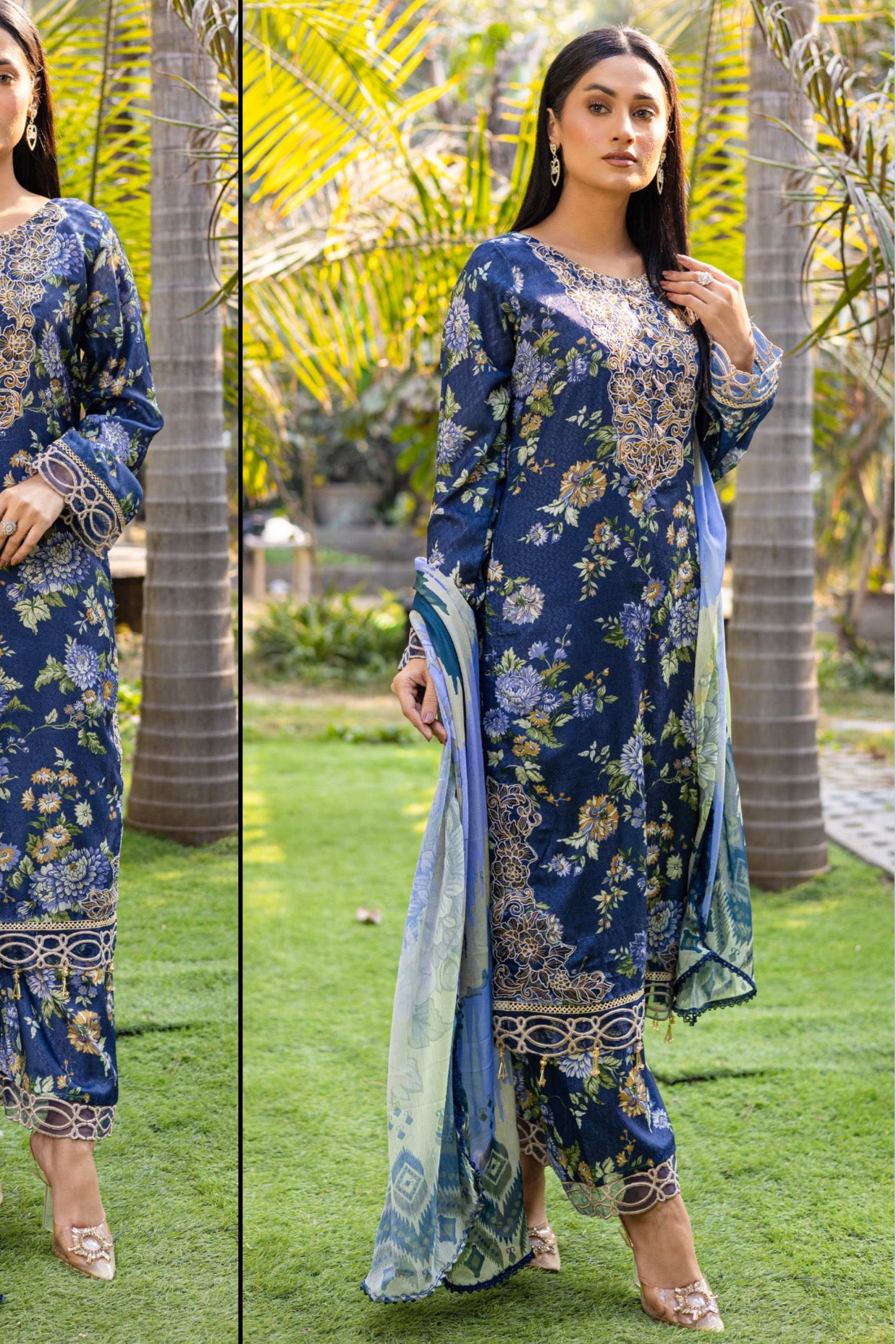 Rangz - Jacquard Embroidered Printed Suit (3pc)
