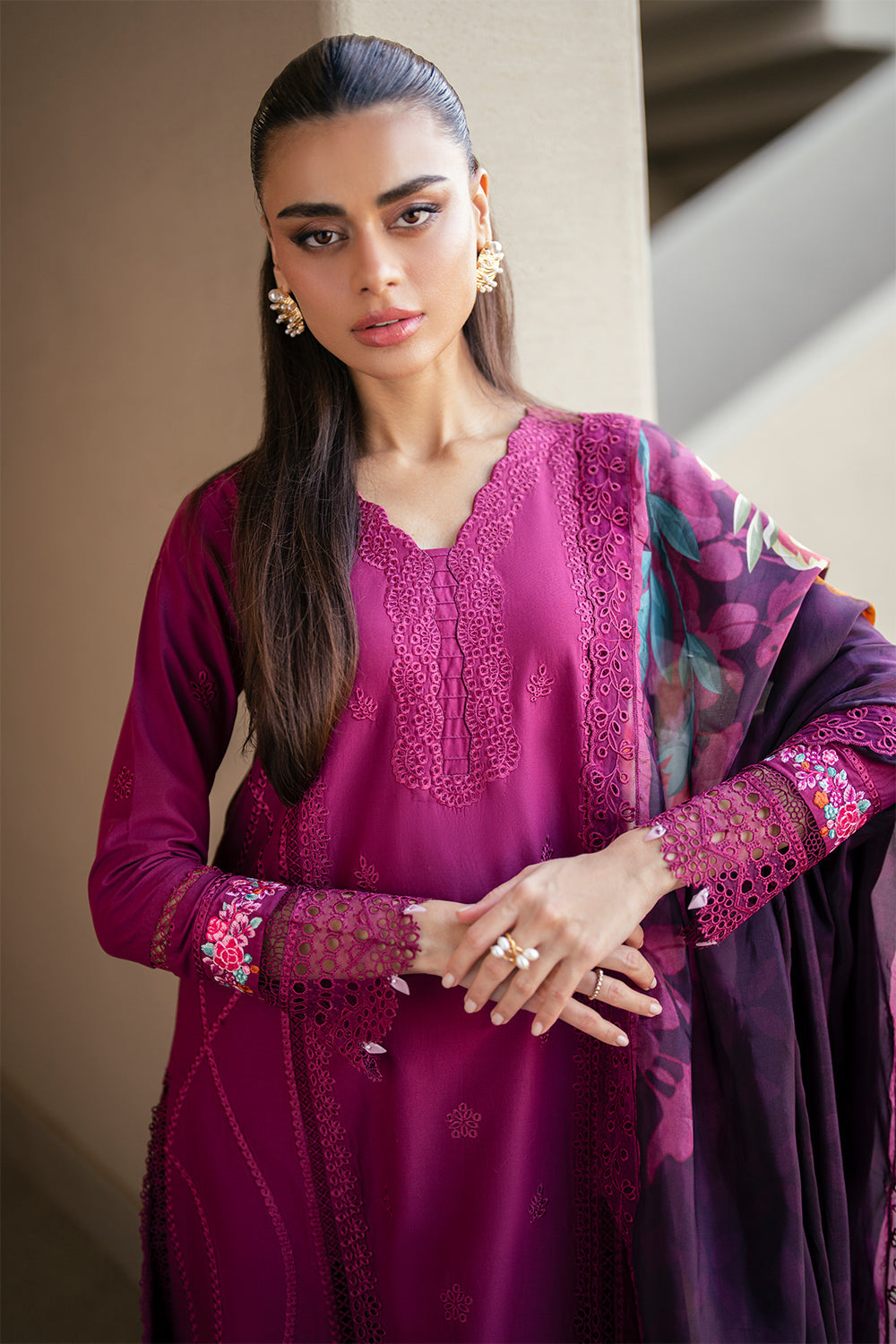 Azure Luxury Lawn’25 - Wine Mirage (3pc)