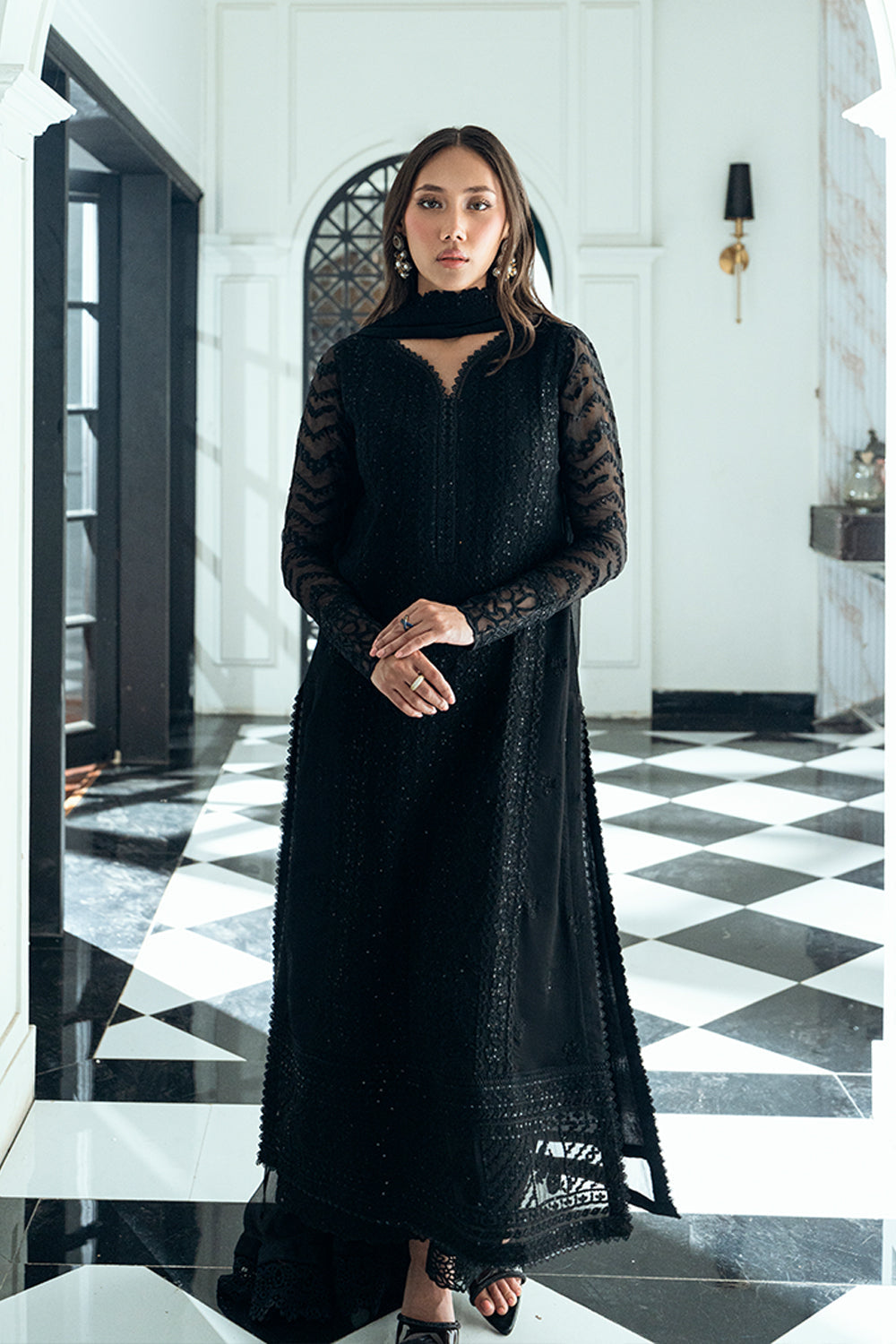 Azure Eid Ensembles’25 - Raven Drape (3pc)