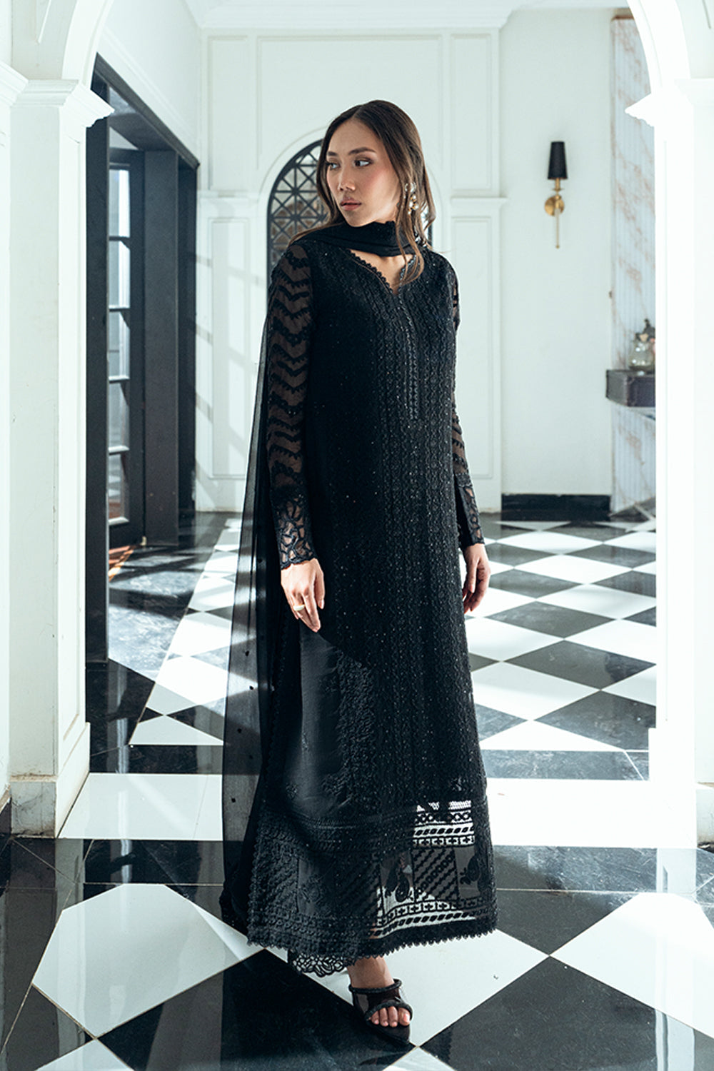 Azure Eid Ensembles’25 - Raven Drape (3pc)