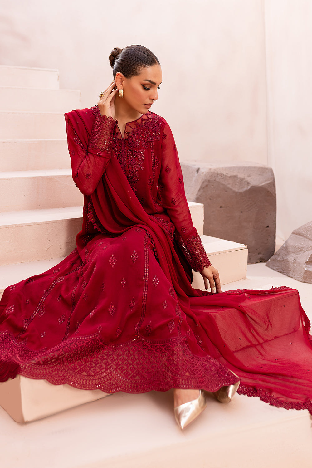 Azure Eid Ensembles’24 - Crimson Glow (3pc)