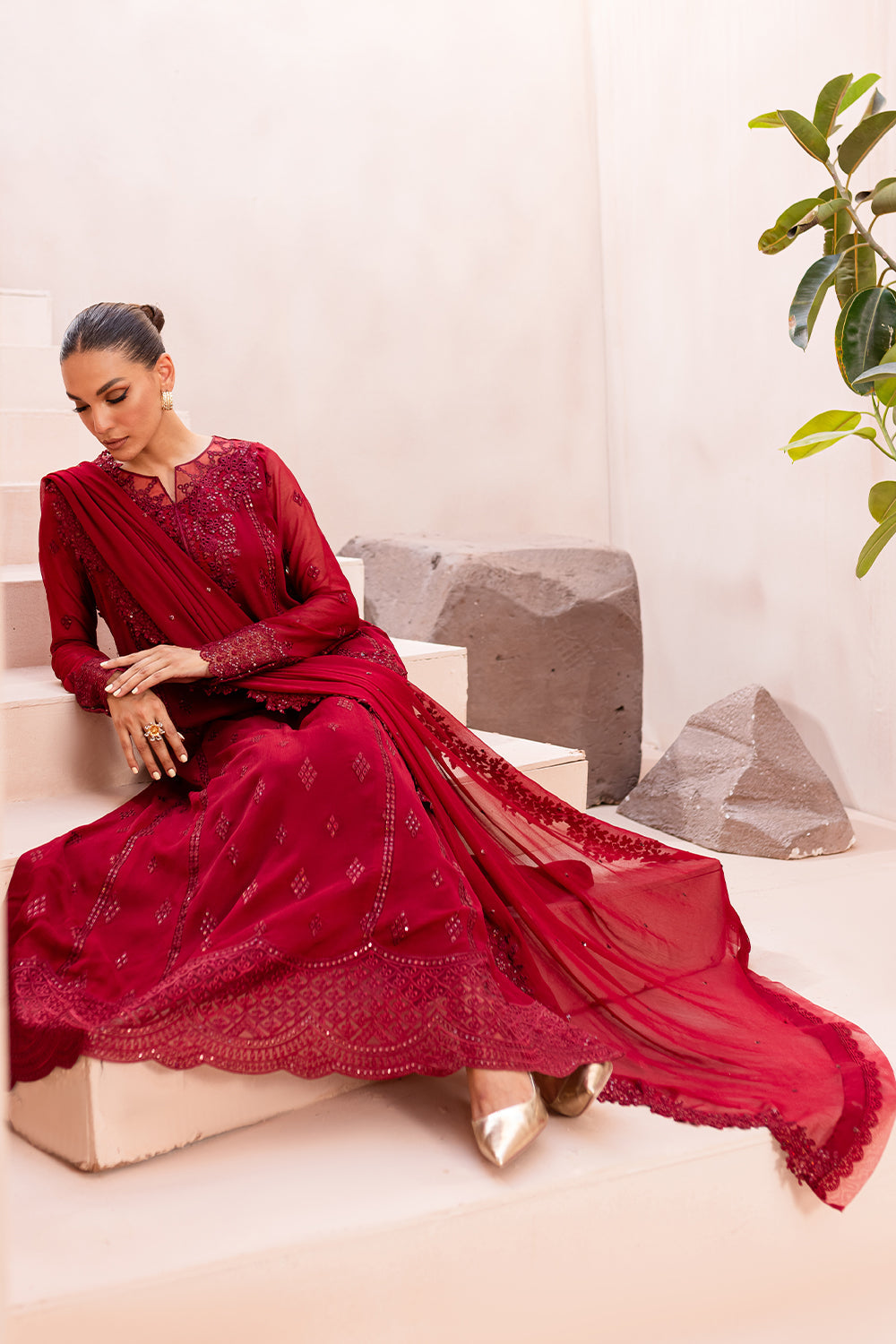 Azure Eid Ensembles’24 - Crimson Glow (3pc)