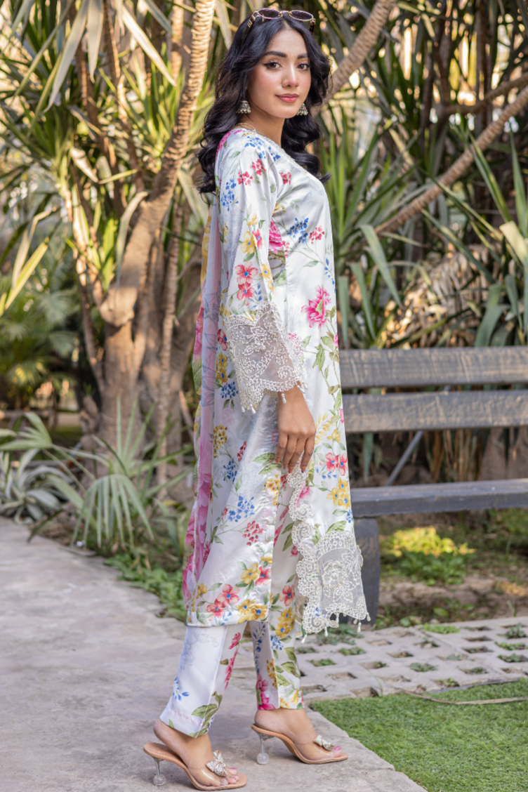 Rangz - Printed Embroidered Silk Suit (3pc)