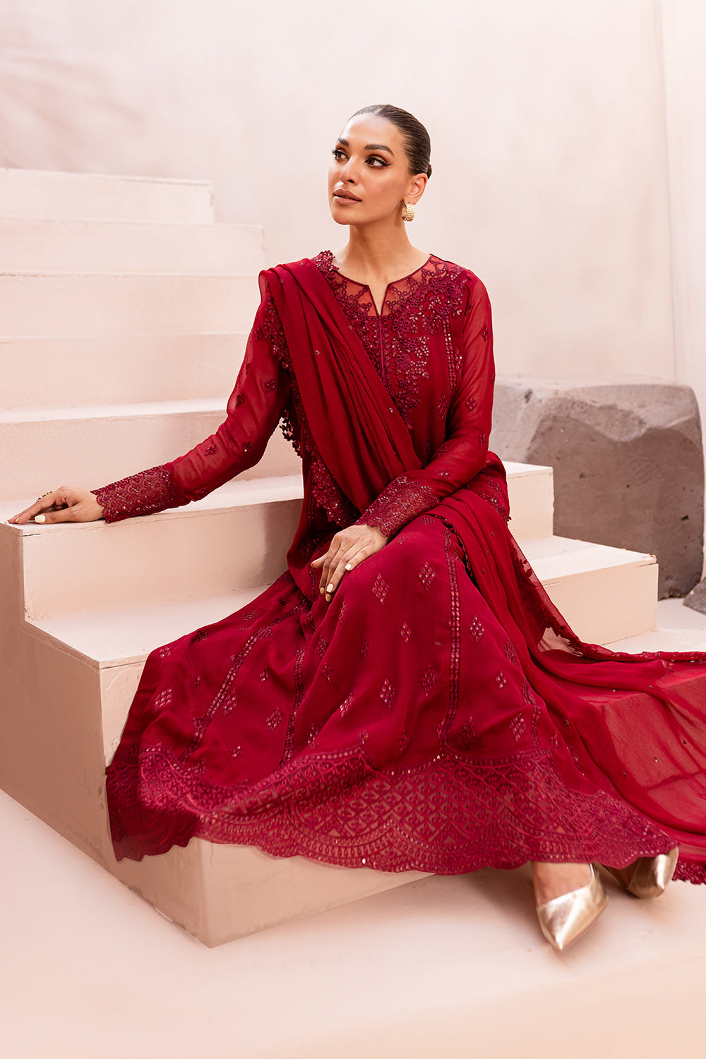 Azure Eid Ensembles’24 - Crimson Glow (3pc)