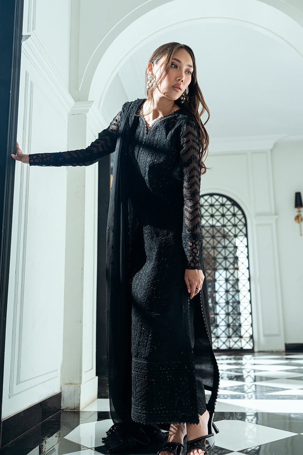 Azure Eid Ensembles’25 - Raven Drape (3pc)