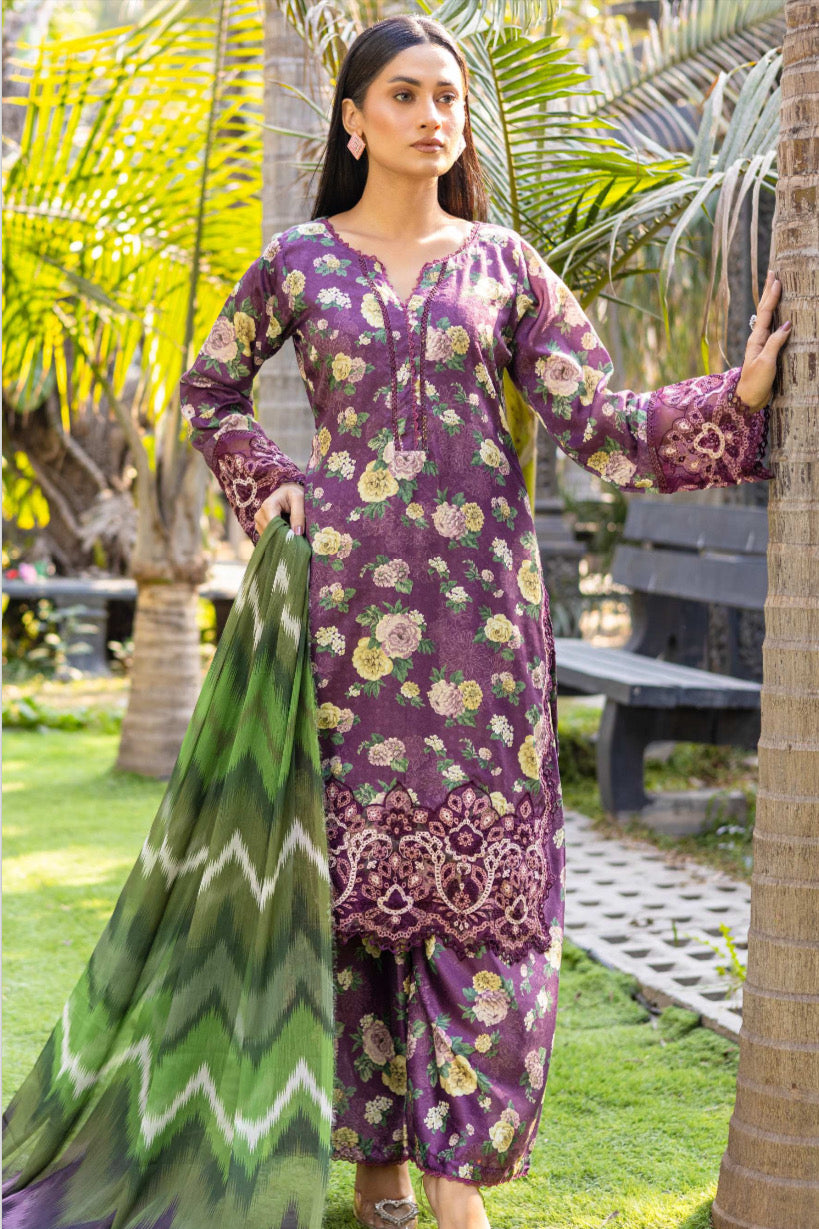 Rangz - Jacquard Embroidered Printed Suit (3pc)