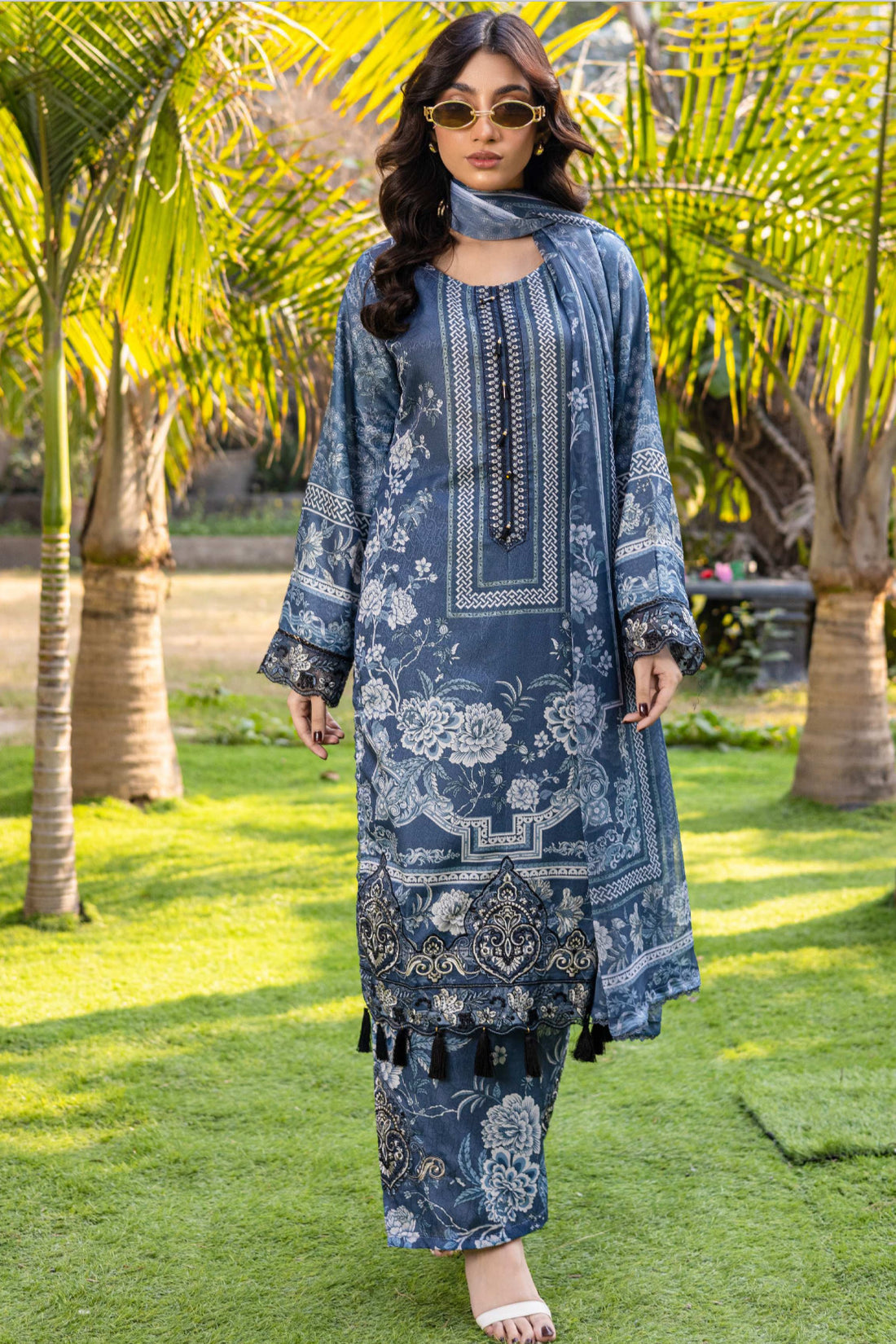 Rangz - Jacquard Embroidered Printed Suit (3pc)
