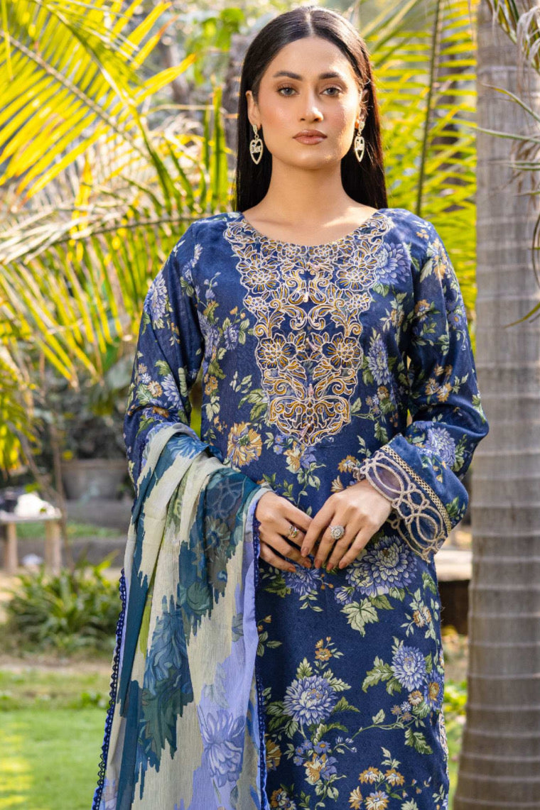Rangz - Jacquard Embroidered Printed Suit (3pc)