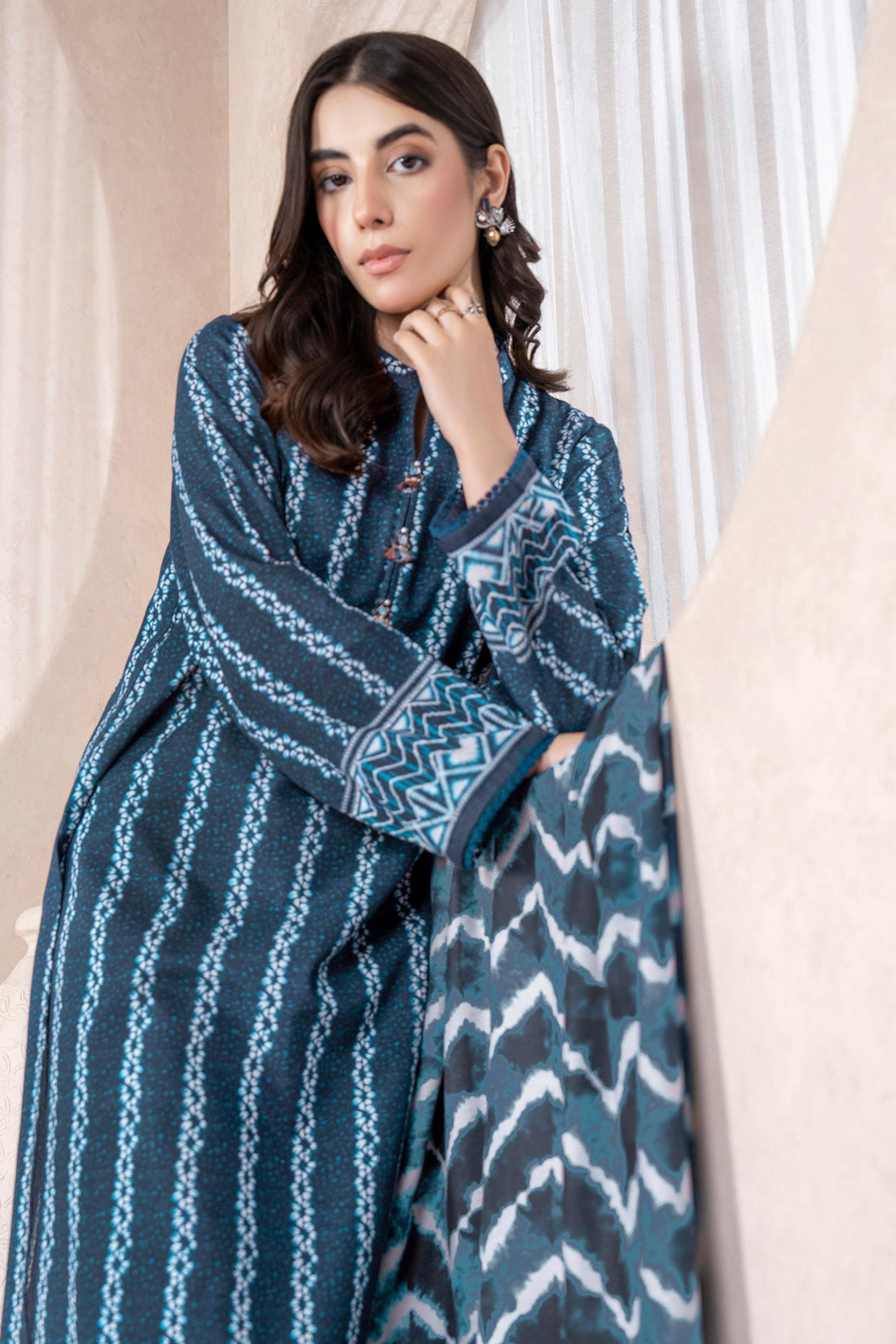 Limelight - Blue Khaddar Printed Suit (2pc)