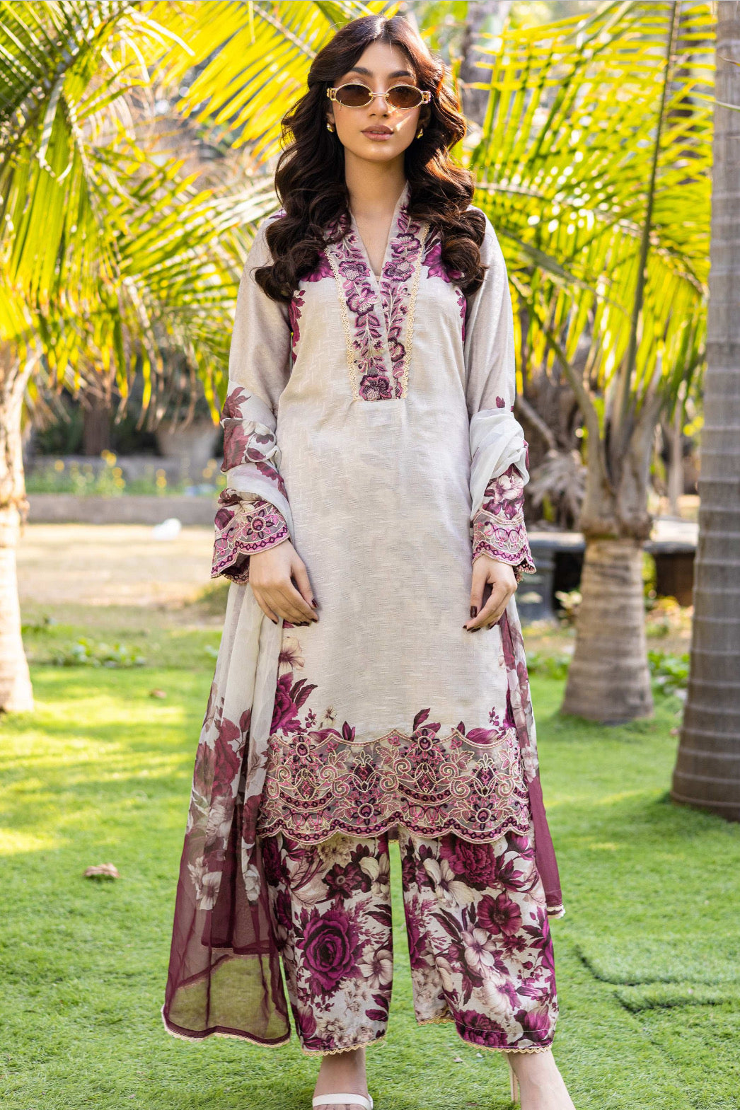 Rangz - Jacquard Embroidered Printed Suit (3pc)