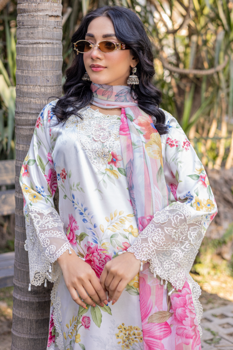 Rangz - Printed Embroidered Silk Suit (3pc)