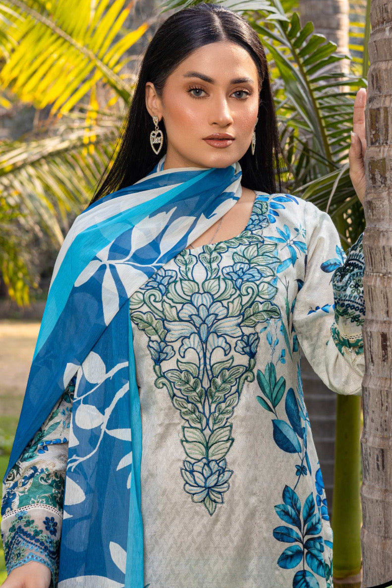 Rangz - Jacquard Embroidered Printed Suit (3pc)