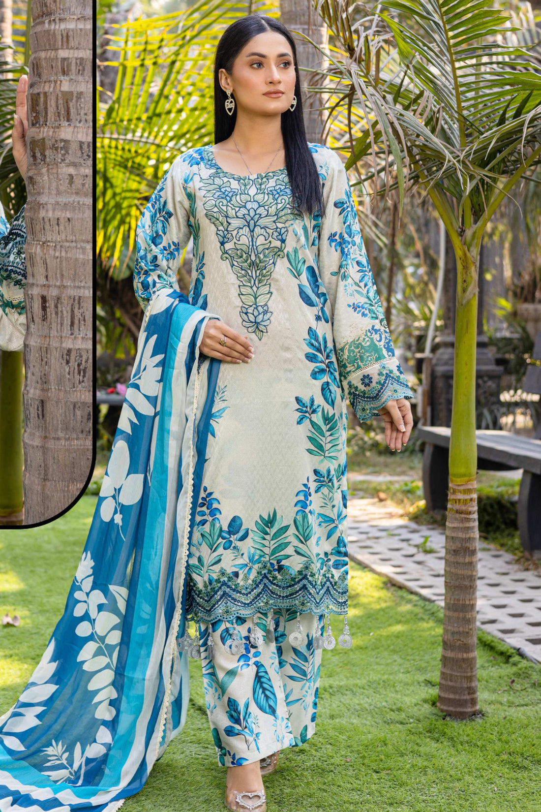 Rangz - Jacquard Embroidered Printed Suit (3pc)