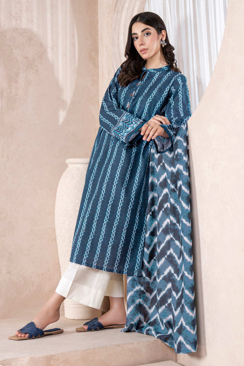 Limelight - Blue Khaddar Printed Suit (2pc)