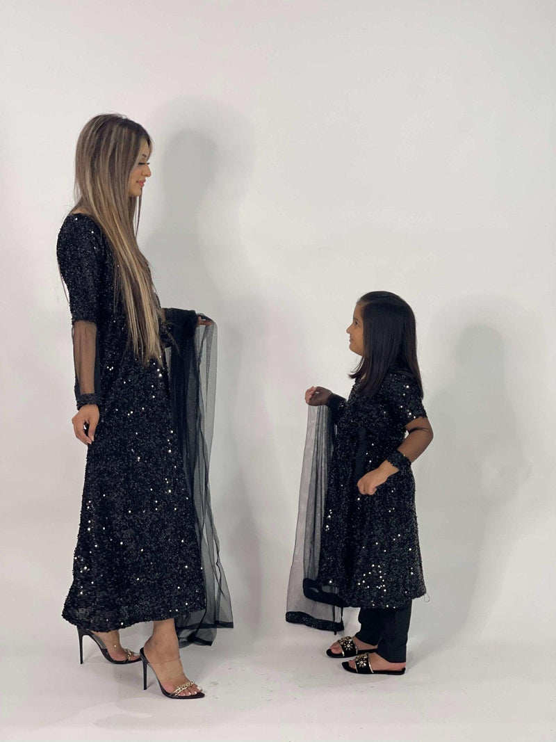 Kids black net sequin dress (3pc) - filhaal.co.uk
