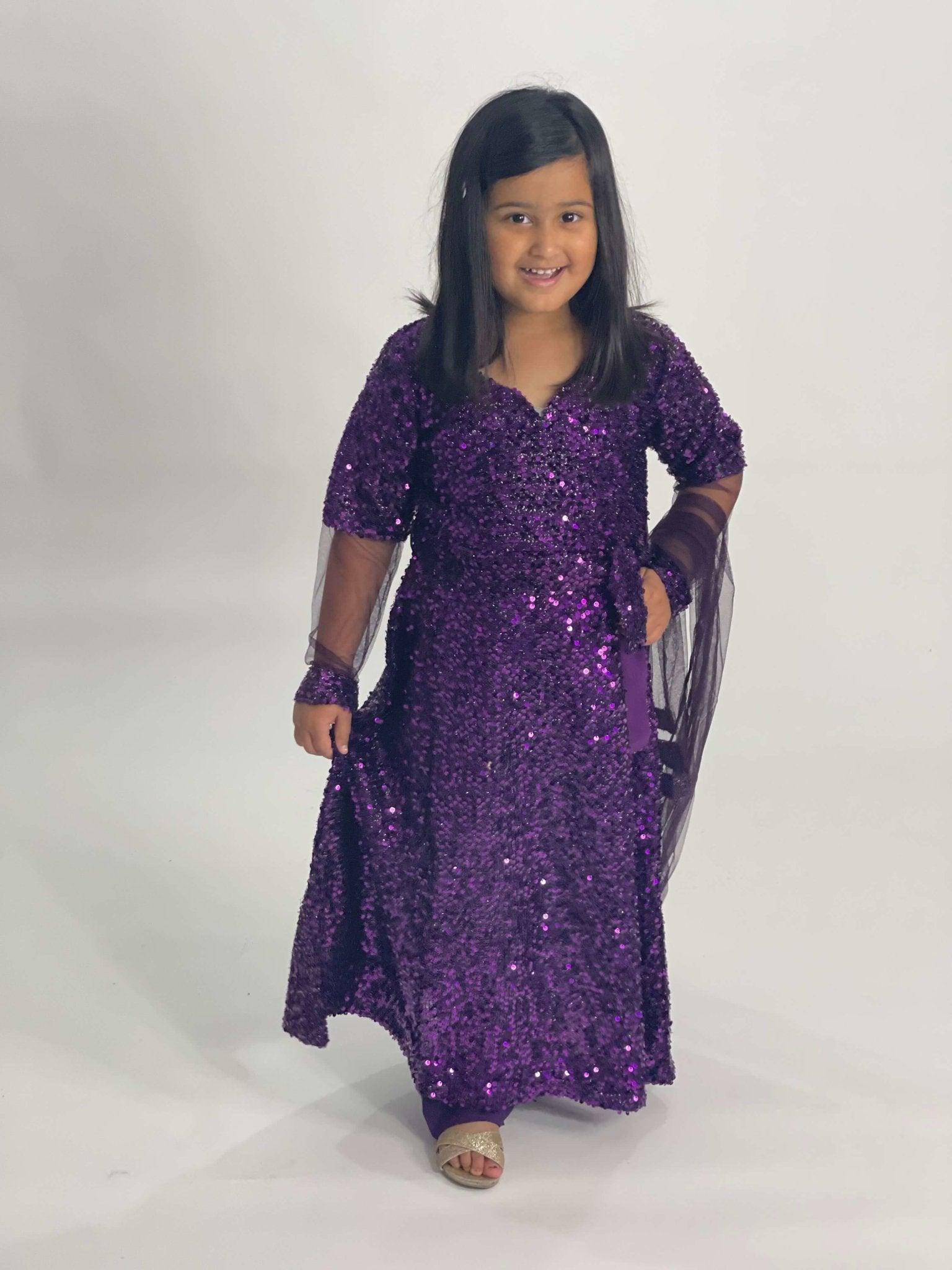 Kids purple net sequin dress (3pc) - filhaal.co.uk