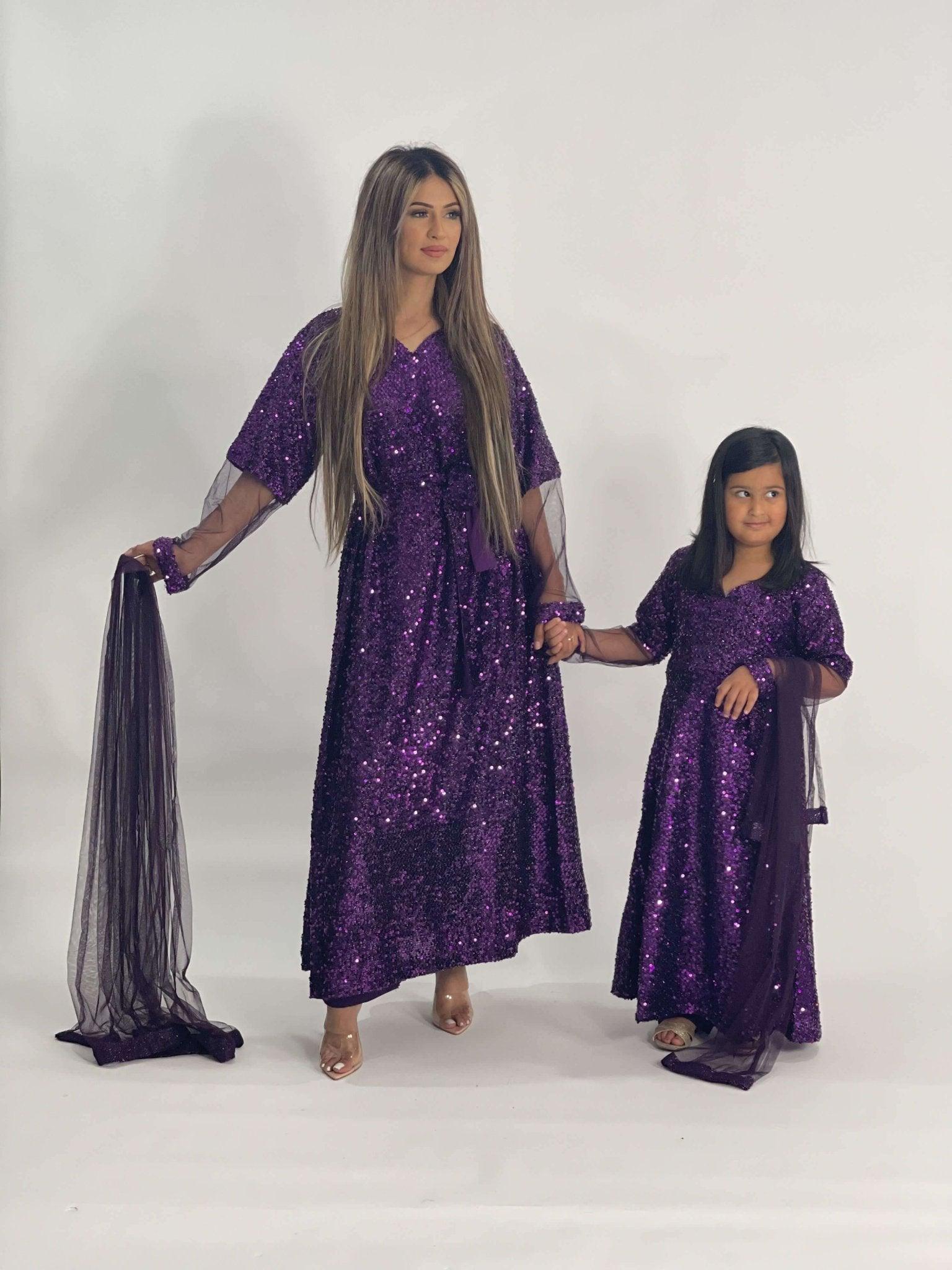 Kids purple net sequin dress (3pc) - filhaal.co.uk