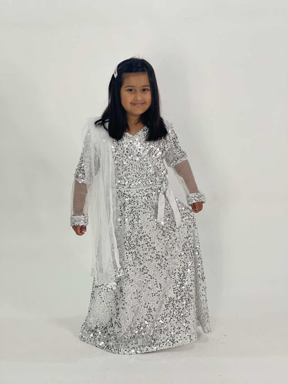 Kids white net sequin dress (3pc) - filhaal.co.uk