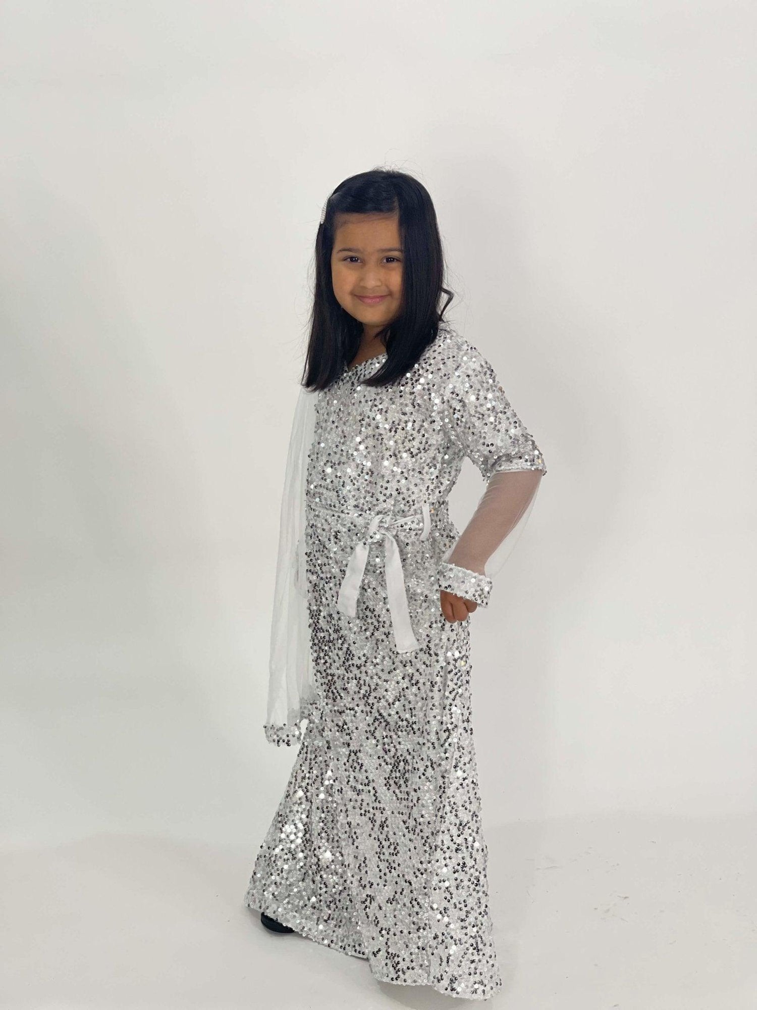 Kids white net sequin dress (3pc) - filhaal.co.uk