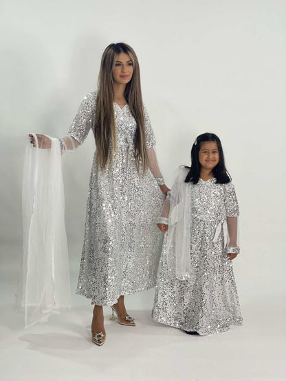 Kids white net sequin dress (3pc) - filhaal.co.uk